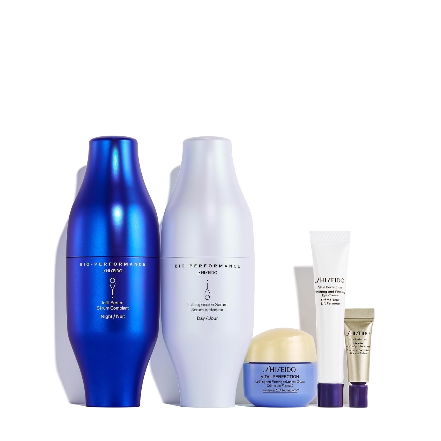 image:imageShiseido DaytoNight Plumping Skincare Set BioPerformance Skin Filler Serums 30mL x2 Vital Perfection Advanced Cream 15mL Eye Cream 5mL amp Intensive WrinkleSpot Treatment 2mL 375 Value