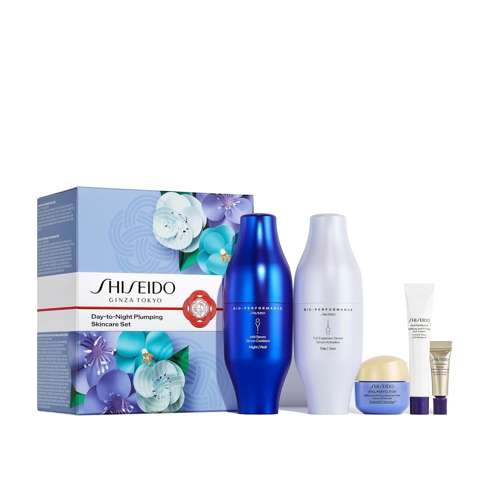 image:imageShiseido DaytoNight Plumping Skincare Set BioPerformance Skin Filler Serums 30mL x2 Vital Perfection Advanced Cream 15mL Eye Cream 5mL amp Intensive WrinkleSpot Treatment 2mL 375 Value
